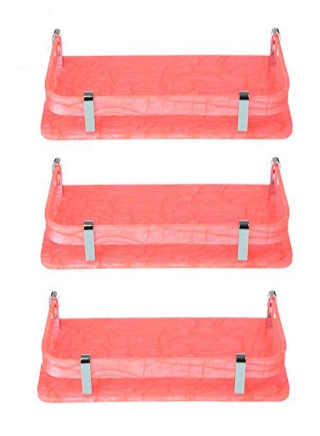 STIMULUS Marble Pink Acrylic Bathroom Shelf Set of 3 | 5x12 Inch Wall-Mounted Storage Rack with Stylish Acrylic Railing | Floating Organizer for Bathroom & Kitchen - Image 1